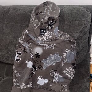 Zara Charcoal Hoodie with Graphic Design